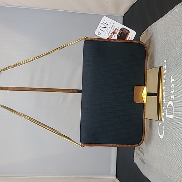 DIOR VINTAGE 1980S DIORISSIMO BLK CANVAS/LEATHER CHAIN FLAP CLUTCH/SHOULDER BAG - Picture 8 of 17